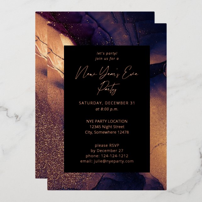 Invitation En Aluminium Nyte Glow fête de la Saint-Sylvestre (Recto/Verso)