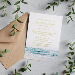 Invitation En Aluminium Ocean Waves Nautical Memorial Service Gold