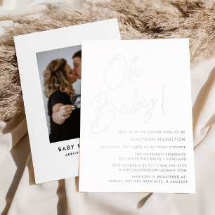 Invitation En Aluminium Oh Baby écriture argentée Photo Baby Shower