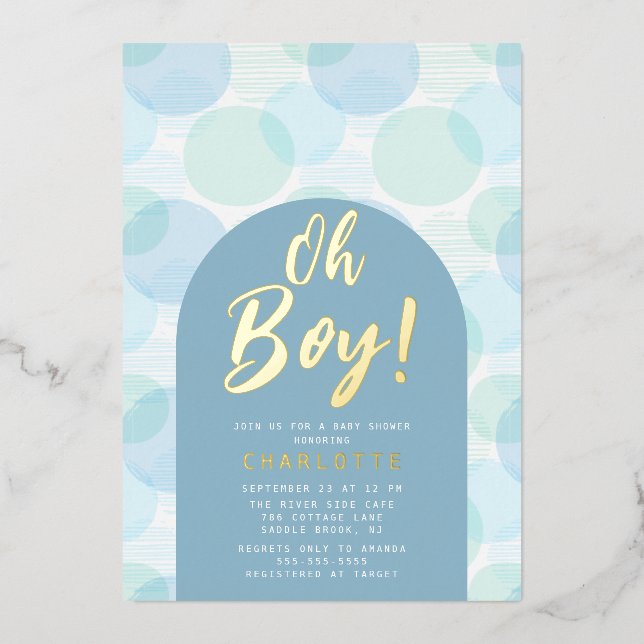 Invitation En Aluminium Oh garçon Baby shower Pois (Recto)