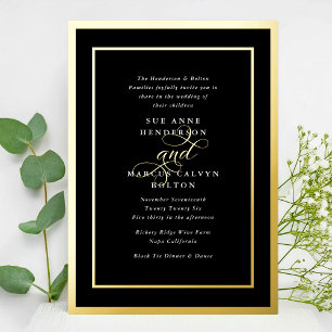 Invitation En Aluminium Onyx Calligraphie Formel Cadres Dorés Mariage