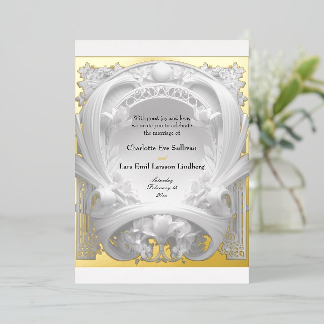 Invitation En Aluminium Opulent Gold Motif Atelier, Mariage (Debout devant)