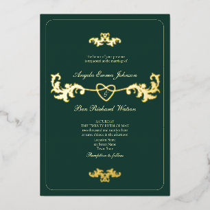 Invitation En Aluminium Or Antique et Vert Émeraude
