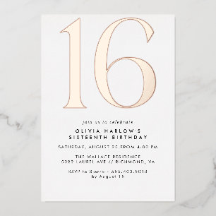 Invitation En Aluminium Or blanc et Rose Mini moderne 16e anniversaire