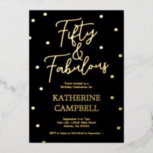 Invitation En Aluminium Or Cinquante et Fabuleux Script 50e Anniversaire