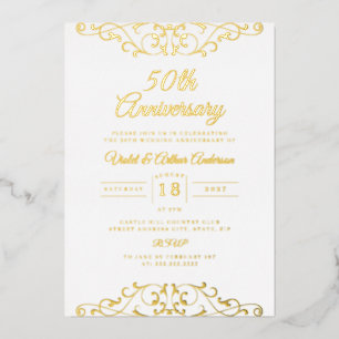 Invitation En Aluminium Or classique blanc tourbillon 50e anniversaire de