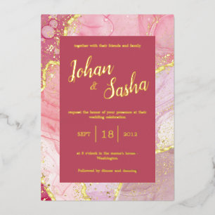 Invitation En Aluminium or de marbre rose