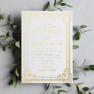 Invitation En Aluminium Or Mariage Art déco moderne