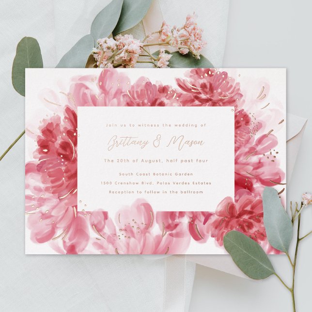 Invitation En Aluminium Or Mariage de fleurs roses (Créateur téléchargé)