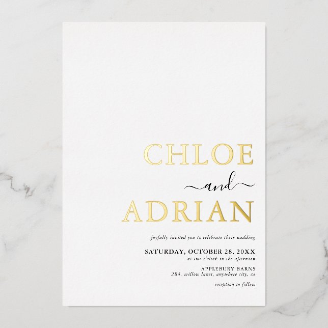 Invitation En Aluminium Or Mariage minimal simple (Recto)