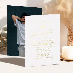 Invitation En Aluminium Or Moderne Calligraphie Simple Photo Remise de dip