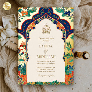Invitation En Aluminium Or Musulman de Mariage Crème à Incursion Florale P