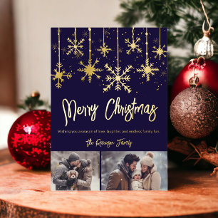 Invitation En Aluminium or neige élégante marine joyeux noël 2 photos