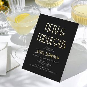Invitation En Aluminium Or noir Cinquante ans et merveilleux 50e anniversa