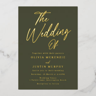Invitation En Aluminium Or & Olive Moderne Mariage Or