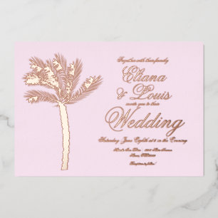 Invitation En Aluminium Or Palm Tree Été Rose Mariage Pressé