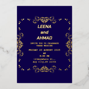 Invitation En Aluminium or rose de marine chic