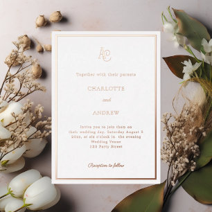 Invitation En Aluminium Or rose moderne monogramme luxe mariage