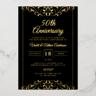 Invitation En Aluminium Or sans fin Tourbillon noir 50e anniversaire de ma