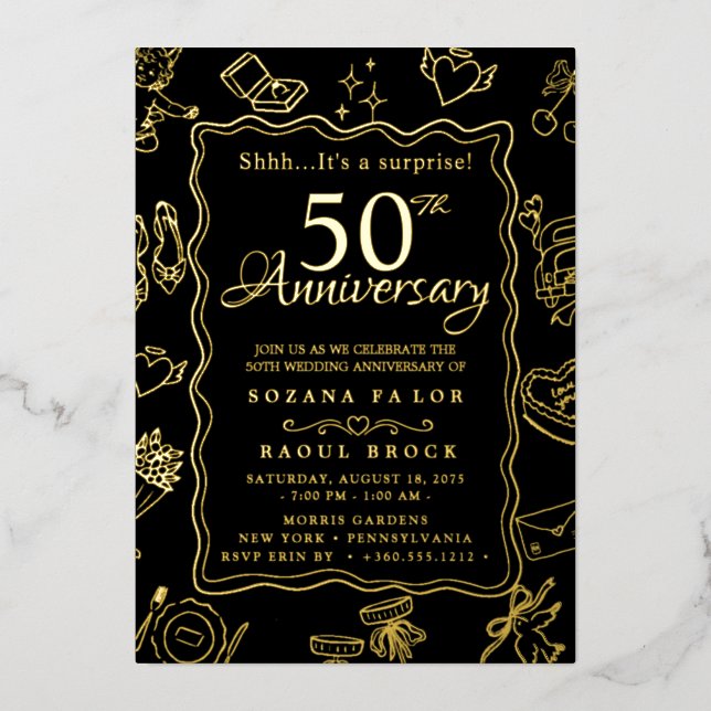 Invitation En Aluminium or Surprise 50e anniversaire de Mariage (Recto)