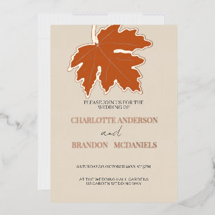 Invitation En Aluminium Orange Automne Feuille d'érable Mariage Rose Gold 