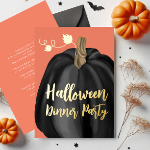 Invitation En Aluminium Orange Gold Script Citrouille Dîner d'Halloween