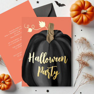 Invitation En Aluminium Orange Gold Script Citrouille Halloween Party