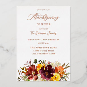 Invitation En Aluminium Orange & Jaune Gold Fall Florale Thanksgiving