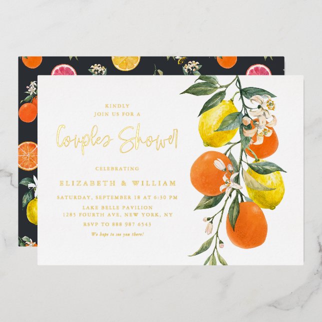 Invitation En Aluminium Oranges botaniques et citrons Couples Douche (Recto/Verso)