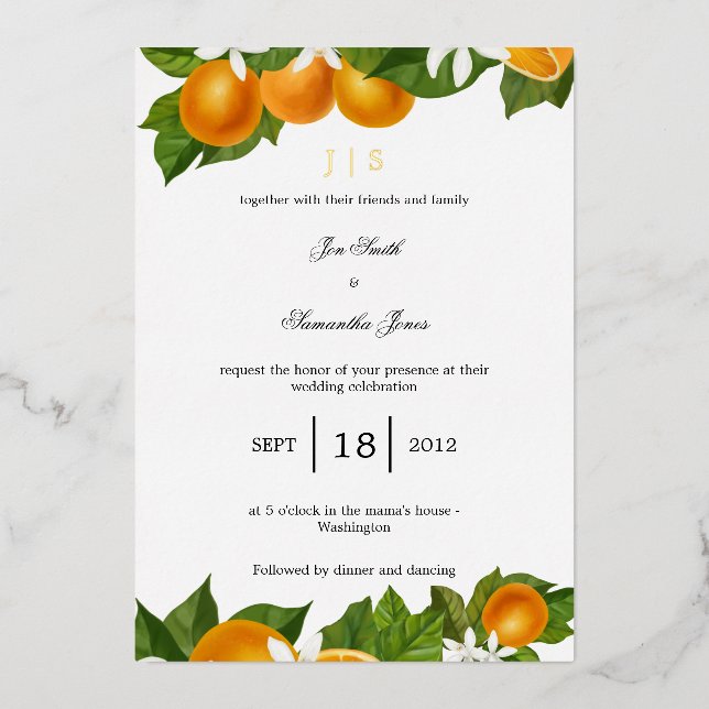 Invitation En Aluminium Oranges méditerranéennes italiennes or (Recto)