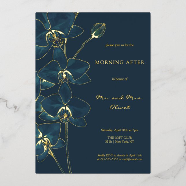 Invitation En Aluminium Orchidée Bleue Douce au Lendemain  (Recto)