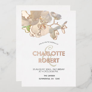 Invitation En Aluminium Orchidées Blanches Tropicales Mariage Feuille d'Or