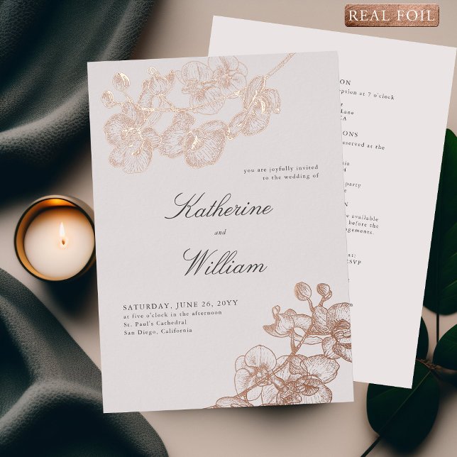 Invitation En Aluminium Orchidées classiques formelles modernes tout en un (Créateur téléchargé)