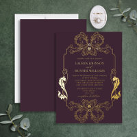 Orné or violet ligne Florale Monogramme Mariage