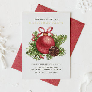 Invitation En Aluminium Ornement Boule Rouge Aquarelle Fête de Noël
