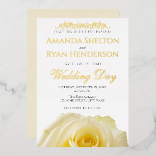 Invitation En Aluminium Ornement Élégant Rose Jaune Fleur Mariage Or