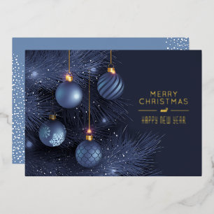 Invitation En Aluminium Ornements Bleus de Noël Or
