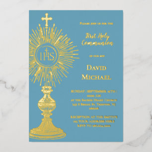 Invitation En Aluminium Ostensoir en feuille d'or Première Sainte Communio
