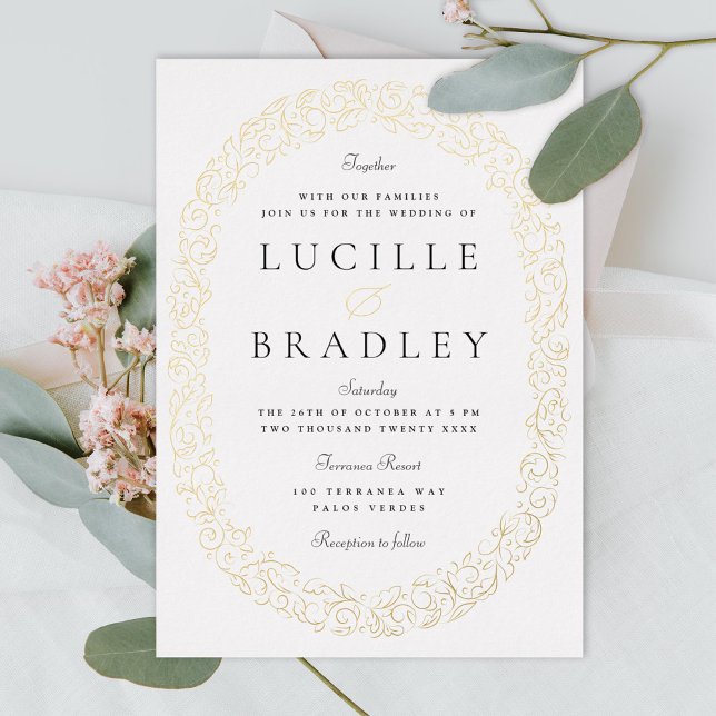 Invitation En Aluminium Ovale orné des Feuilles de défilement (Créateur téléchargé)