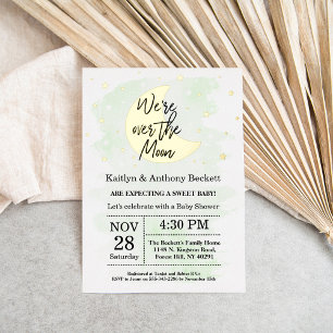 Invitation En Aluminium Over The Moon   Baby Shower Unisexe Réel