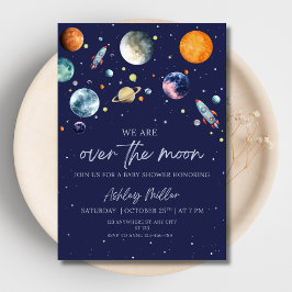 Invitation En Aluminium Over The Moon Boy Baby Shower Invite, Outer Space