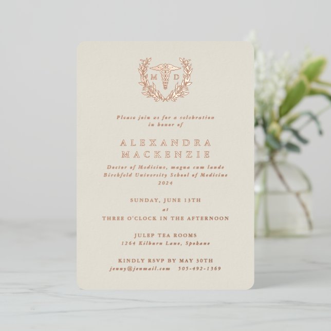 Invitation En Aluminium Oyster MD Caduceus+Laurel Wreath Graduation (Debout devant)