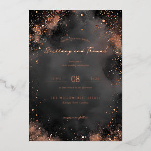 Invitation En Aluminium Paillettes de noir or sophistiqué
