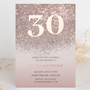 Invitation En Aluminium Paillettes et feuille d'or rose pour 30e anniversa