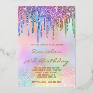 Invitation En Aluminium Paillettes holographiques anniversaire 50 ans arc-