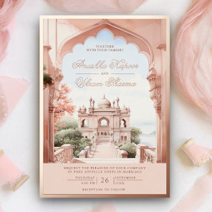 Invitation En Aluminium Palais Indien Arc de Marbre Rose Or Rose Doré