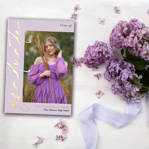 Invitation En Aluminium Pale Lilac Gold Foil Calligraphie Photo Graduation
