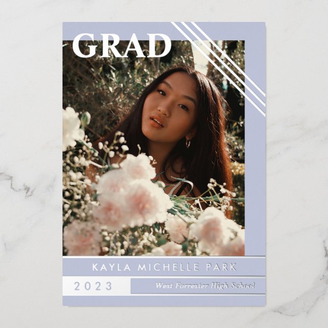 Invitation En Aluminium Pale Periwinkle Silver Lines Diplôme photo (Recto)