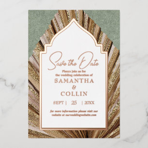 Invitation En Aluminium Palm Leaf Sage Green Enregistrer la date