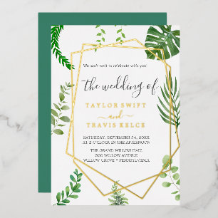 Invitation En Aluminium Palme Tropicale Sauvage   Mariage Géométrique à Fe
